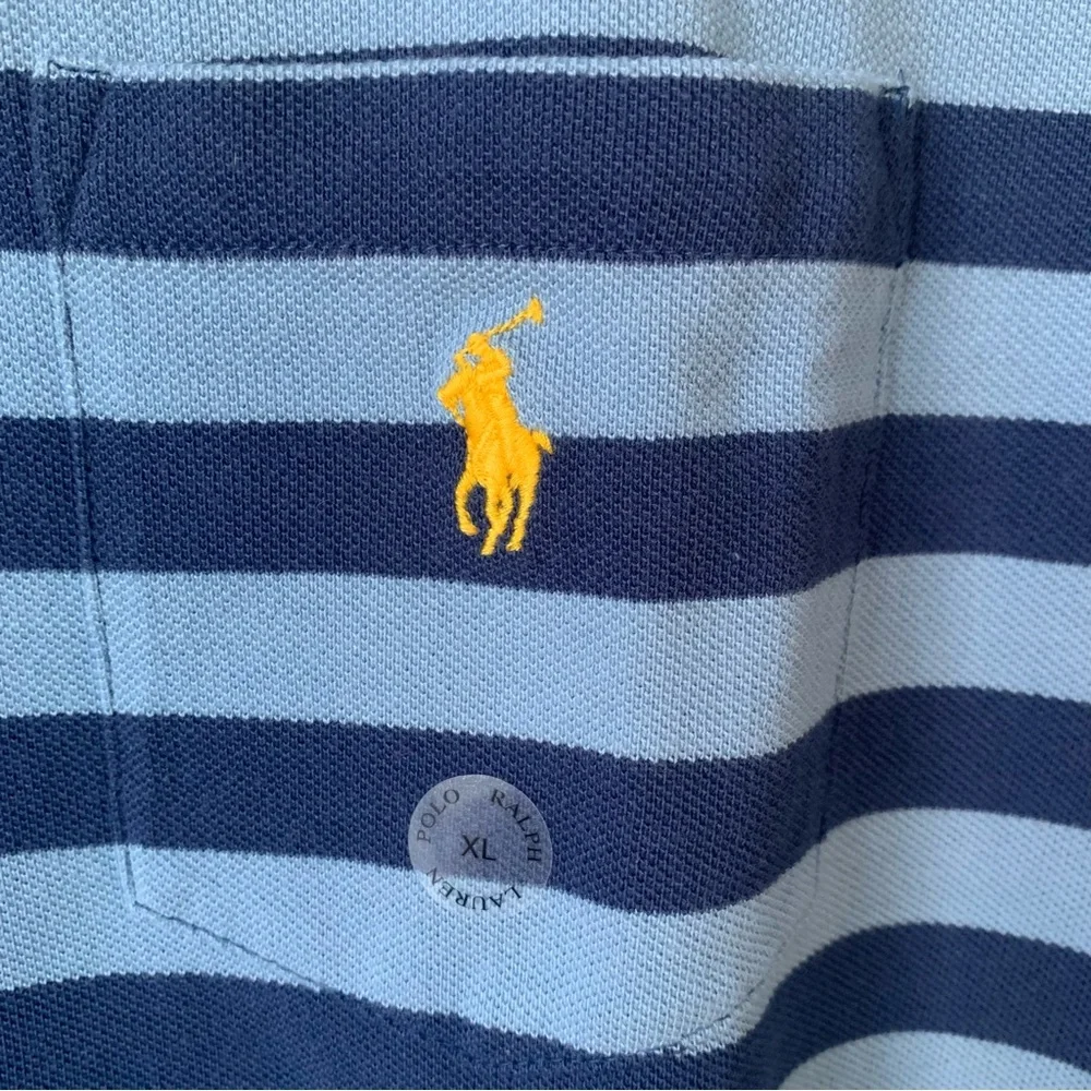 Polo by Ralph Lauren (XL) (NWT) Blue Stripe w/yellow embroidered Polo Horse - Picture 3 of 9